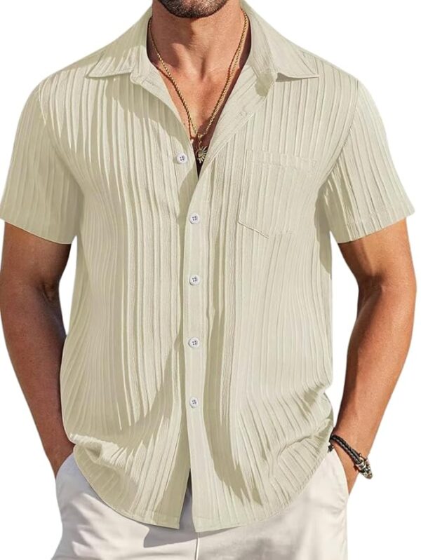 TAGDO® Men's Casual Shirts |Half Sleeve|Line Textured|Solid Regular Fit Shirt (5182