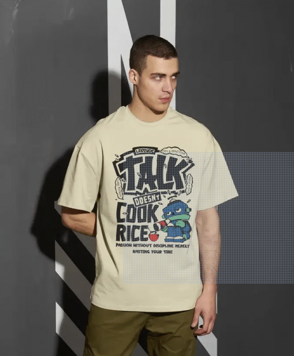 Men Printed Round Neck Cotton Blend Beige T-Shirt